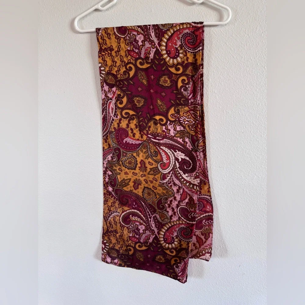 Paisley Print Pure Silk Mid Weight Scarf Made in USA 12 x 60 inches